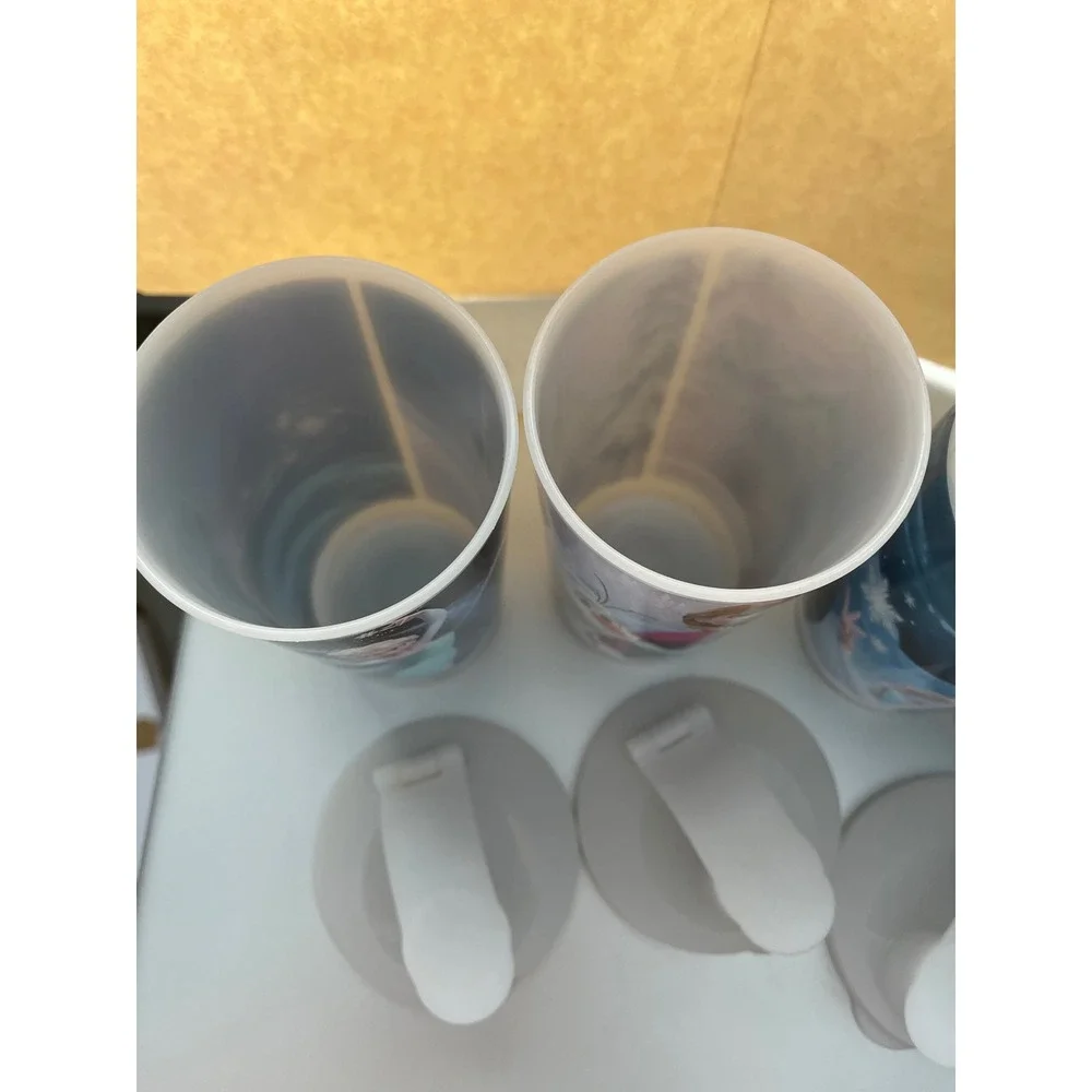 Tupperware Disney Frozen Plastic Tumbler Set Elsa Anna Olaf Cups with 3 lids.